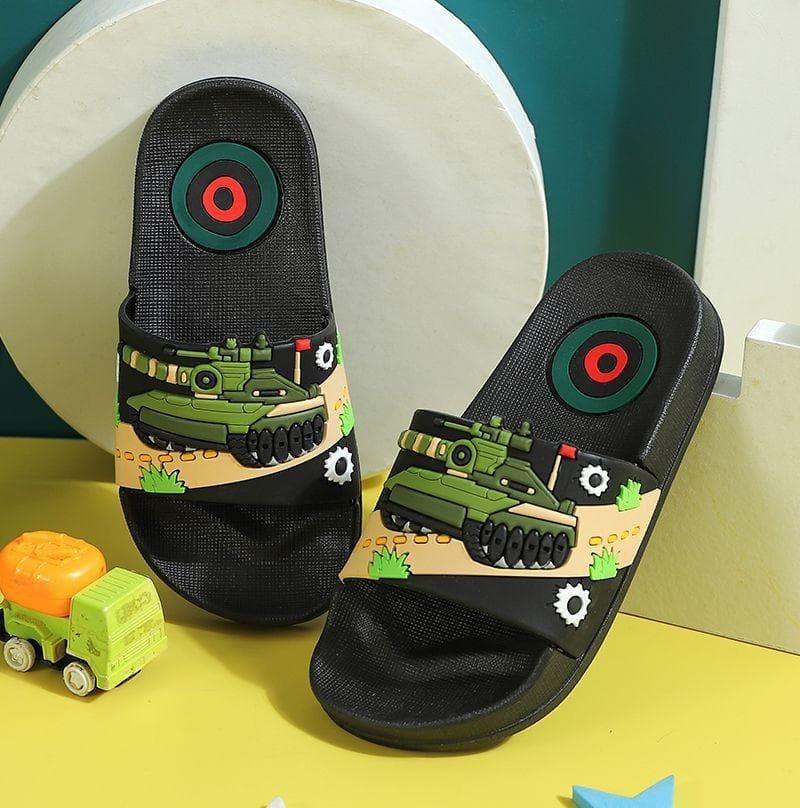 Sommer Cartoon Tank kinder Hausschuhe Für Jungen Mädchen Hausschuhe PVC Hause Flip-Flops Rutschfeste Große Kinder Strand Sandalen 3-14 jahre 19.0cm