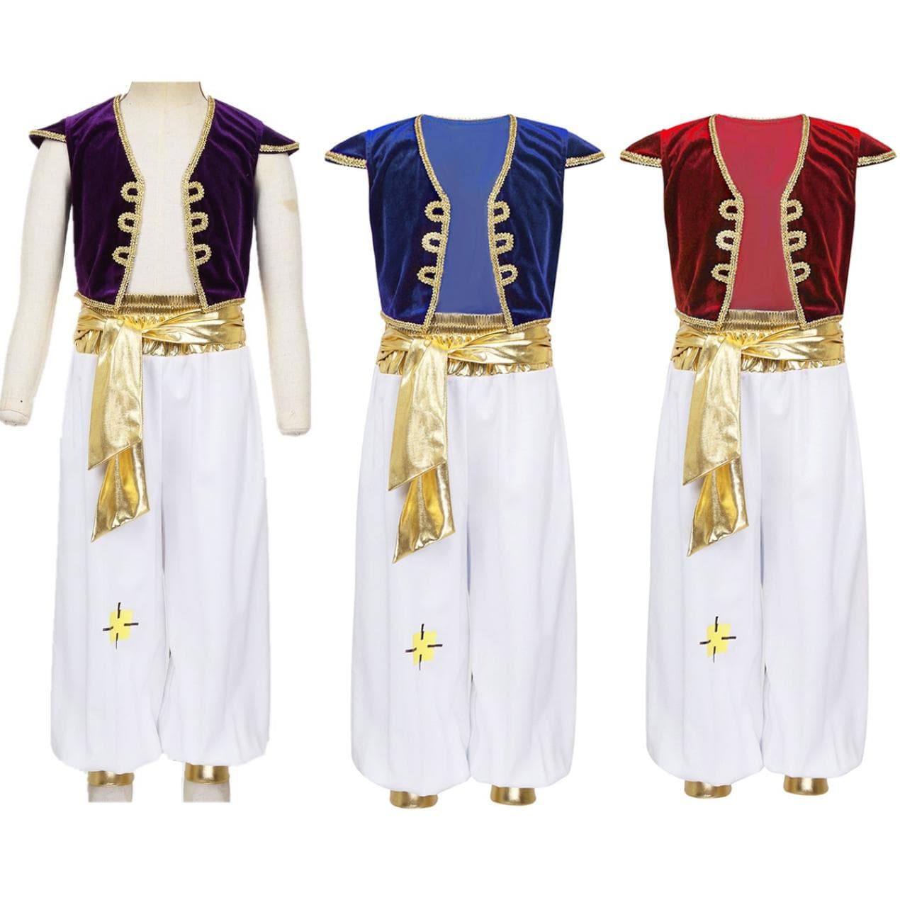 Kinder Jungen Arabischer Prinz Kostüme Flügelärmel Weste Weste mit Hosen Set für Halloween Karneval Cosplay Mottoparty cm königsblau