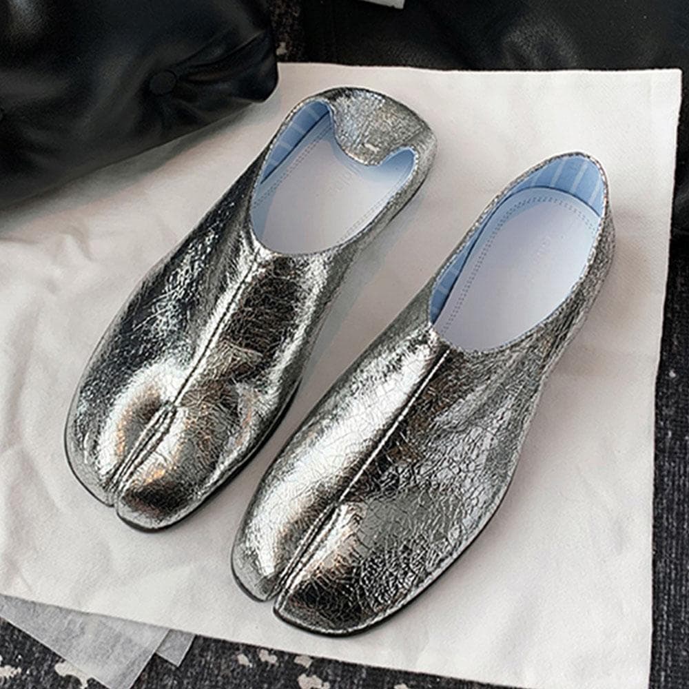 Burst Silver Tabi Schuhe Damen Split Toe Flats Frühling Weiche Slipper Damen Slip-On Slides cm
