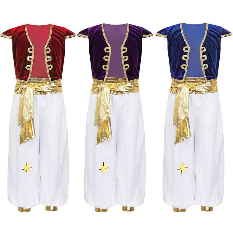 Kinder Jungen Arabischer Prinz Kostüm Anzug Halloween Cosplay Ausgefallen Verkleiden Ärmellose Weste mit Hose cm violett