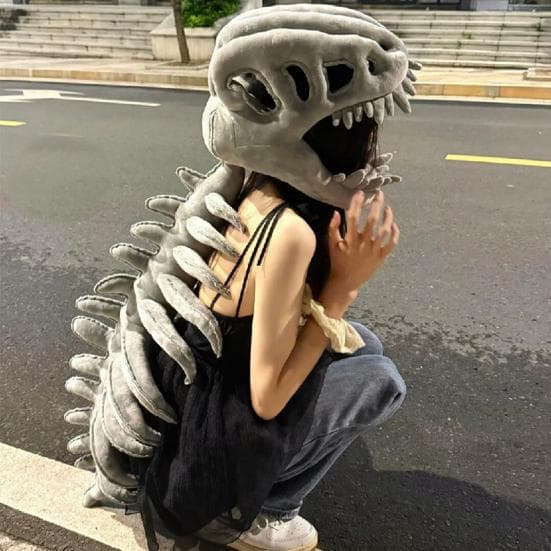 Realistisches Kinder-Dinosaurierskelett-Kostüm 3D-Plüsch-Outfit mit Reißverschluss hinten zum Hineinschlüpfen Dinosaurier-Kleidung für
