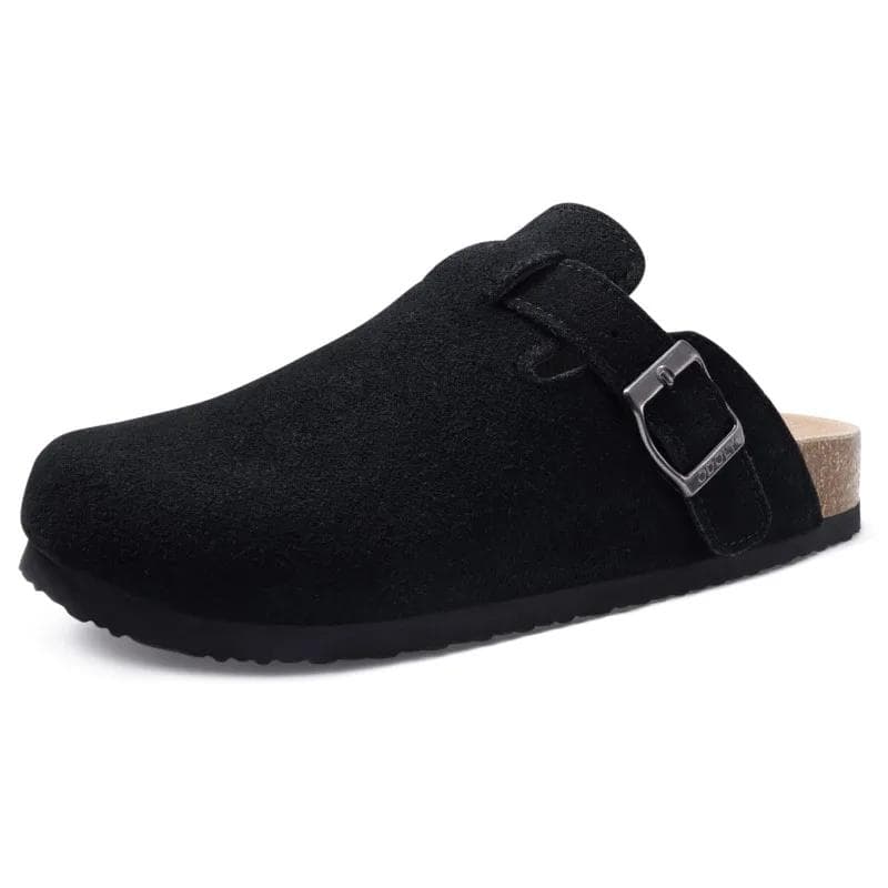 Modische Crestar Clogs für Damen Wildleder Clogs Verstellbare Schnalle Korkfußbett Pantoletten Clogs Unisex Rutschfeste Sohle Hausschuhe mit
