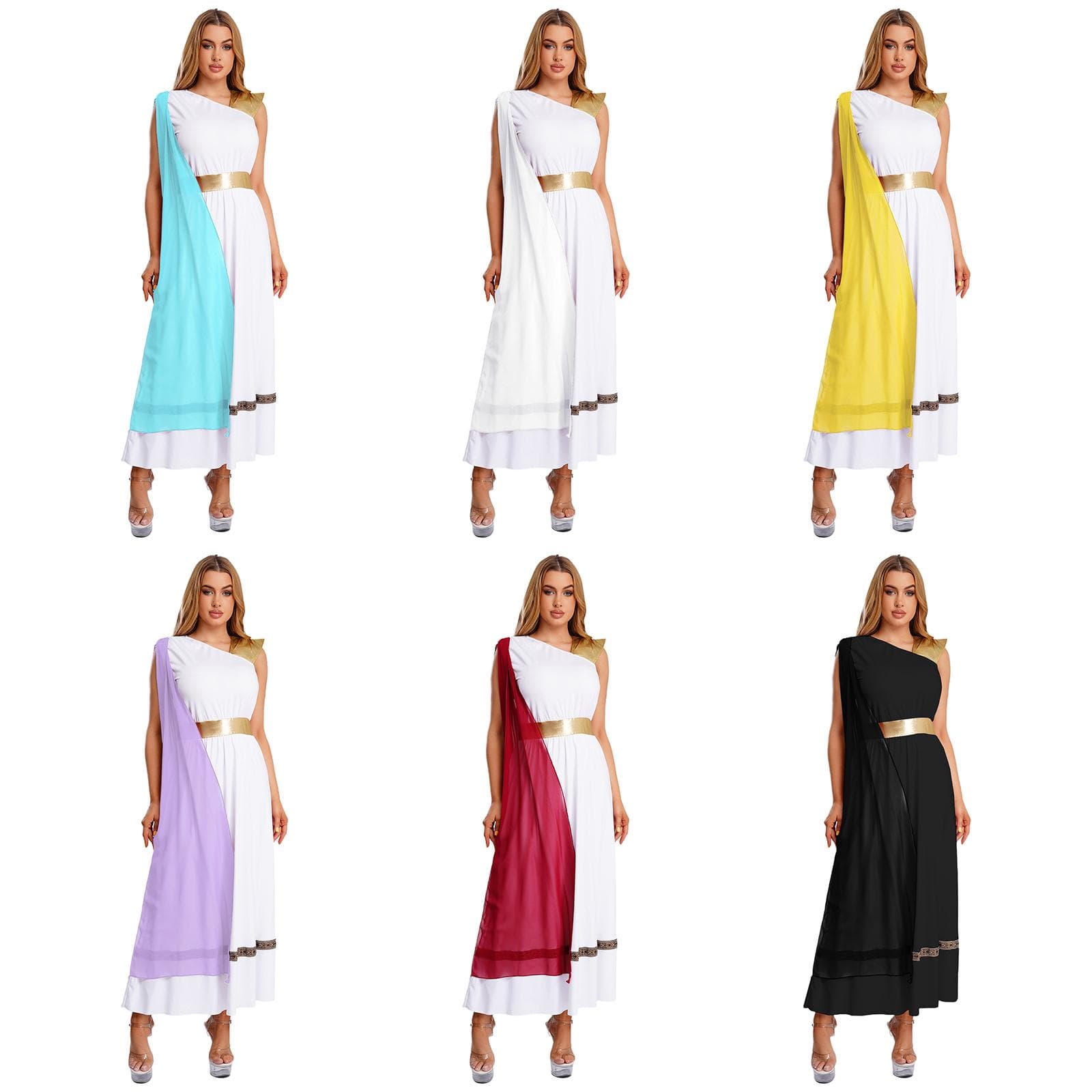 S-3XL Griechisch Römisches Kostüm für Damen, Goldenes Kaiserin Toga Kleid Ärmellos Hohe Taille, Halloween Cosplay Kostüm Party Outfit cm schwarz