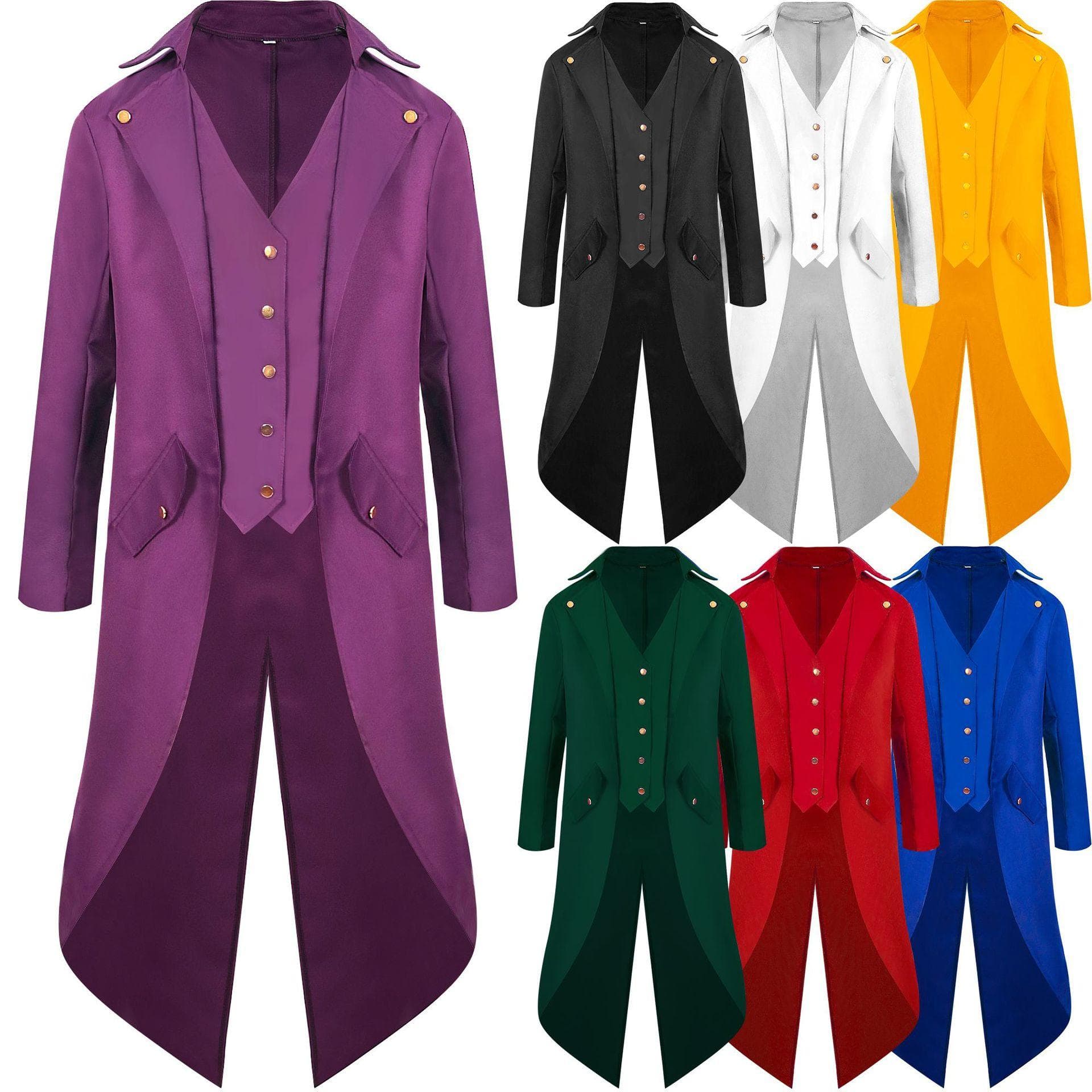 Herren Steampunk Viktorianische Jacke Gothic Frack Kostüm Vintage Smoking Mäntel cm violett