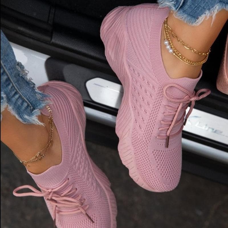 Mesh Atmungsaktive Frauen Casual Turnschuhe Spitze-up Vulkanisierte Schuhe Damen Plattform Turnschuhe Weibliche Schuhe Plus Größe cm rot