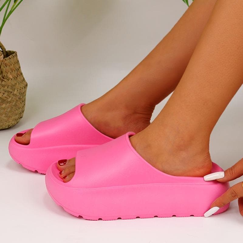 5 cm große, einfarbige Kissen-Slipper, lässige Slipper mit weicher Sohle und Plateausohle, leichte, rutschfeste Outdoor-Slipper cm rose rot
