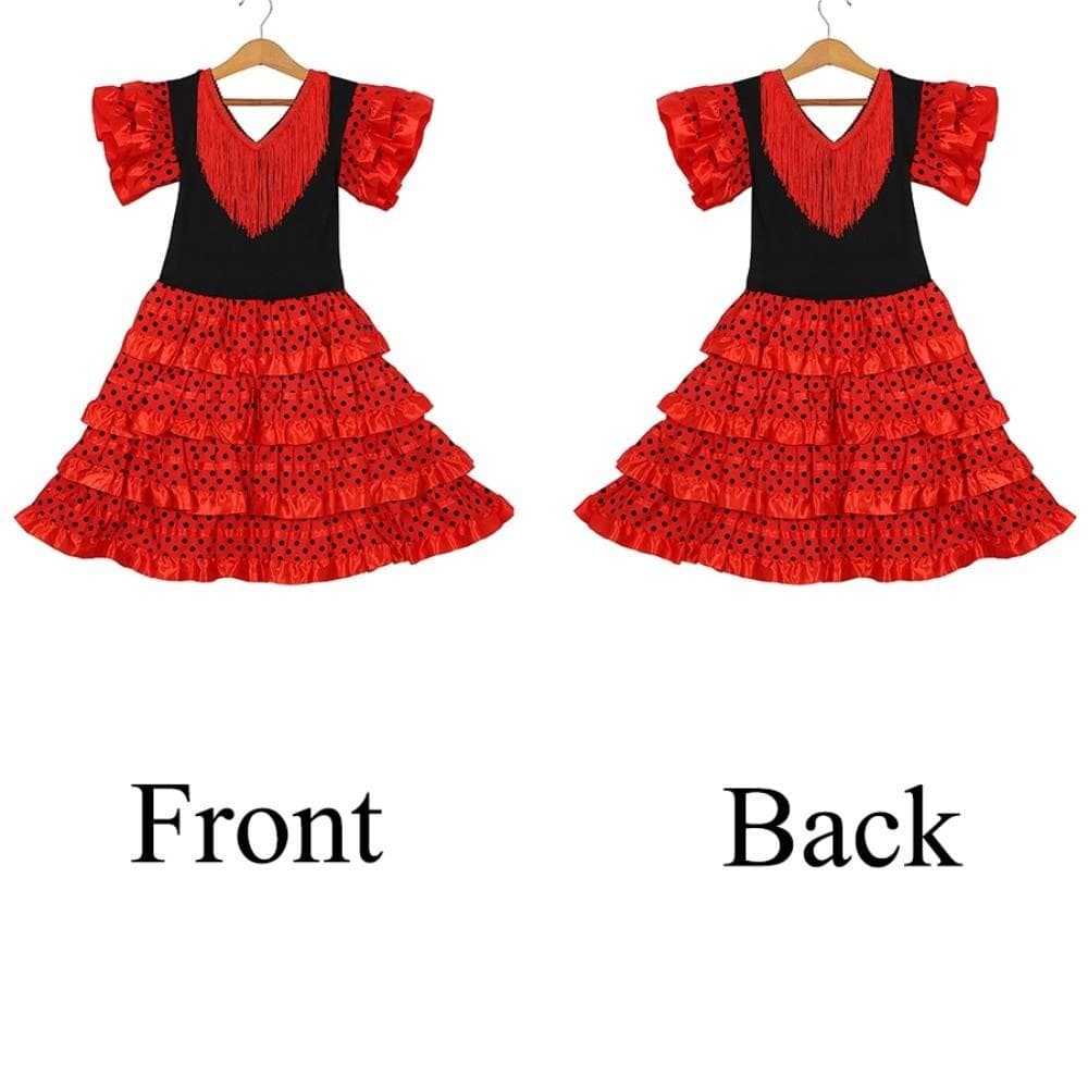 Kurzarm Spanisches Tanzkleid Punktmuster Traditionelles Spanisches Kleid Cosplay cm weiß