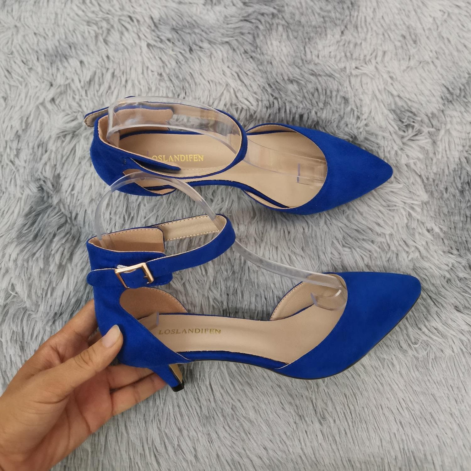 LOSLANDIFEN Frauen Sandalen Sommer Damen Wildleder Dünne High Heels Pumps Hochzeit Party Frau Schuhe Offene spitze Sexy Ankle Straps Sandalen schuh