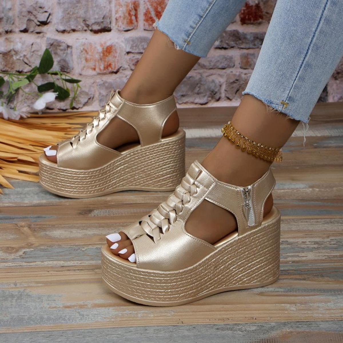 Damen Sandalen Sommer Neue Keile Plateau Sandalen Damen Sexy High Heels Schuhe Peep Toe Offen Zum Gehen Designer Sandalen Damen cm gold