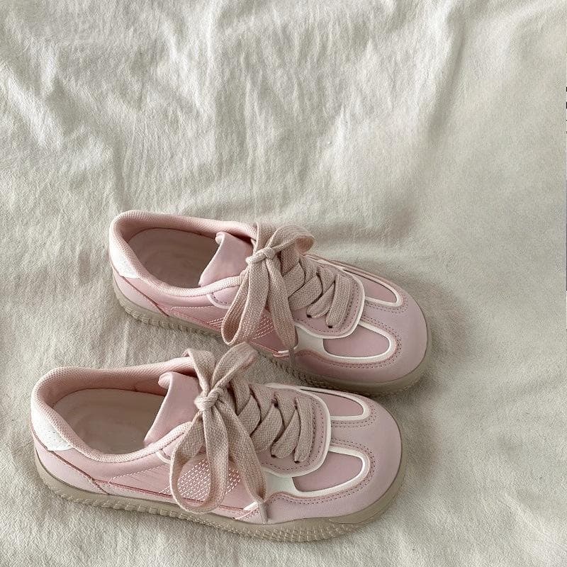 Neue Dicksohlige Board-Schuhe für Damen Vielseitige Lässige Brotschuhe Flache Sportschuhe cm rosa