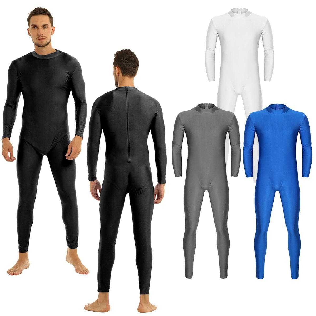 Herren Erwachsene Mock Neck Ganzkörper Unitard Footed Zentai Anzüge Bodysuit Kostüme cm weiß