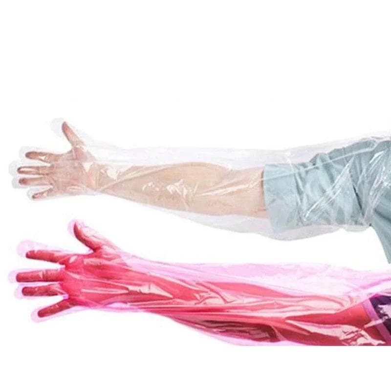 50 Stück Einweg-Verdickte PE-Langarm-Tierarzt-Handschuhe für Schweine-, Rinder-, Schafuntersuchungen & Künstliche Besamung weiß