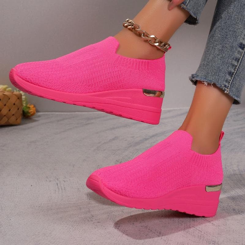 Einfarbige Sneakers für Damen, atmungsaktives Mesh-Gewebe, leichte Outdoor-Laufschuhe mit niedrigem Schaft, Sport-Socken cm orange