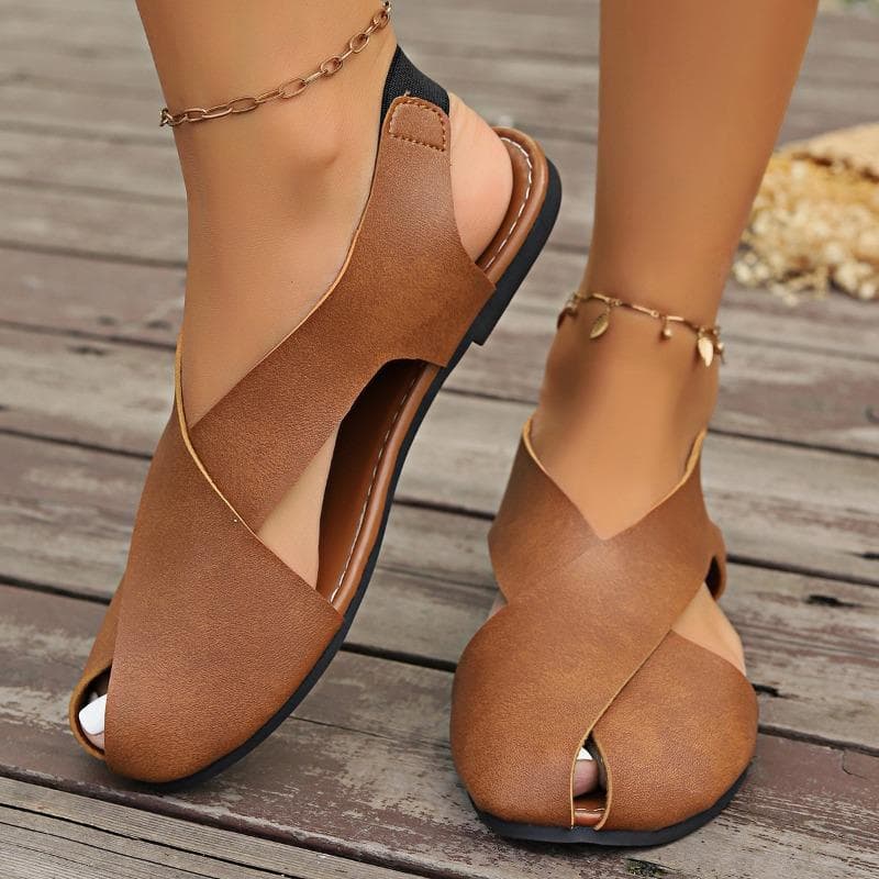 Sandalen Damen Tasche Seitlich offen Flache Schuhe Überkreuz Weiches Leder Gummiband Zehentrenner cm rose rot