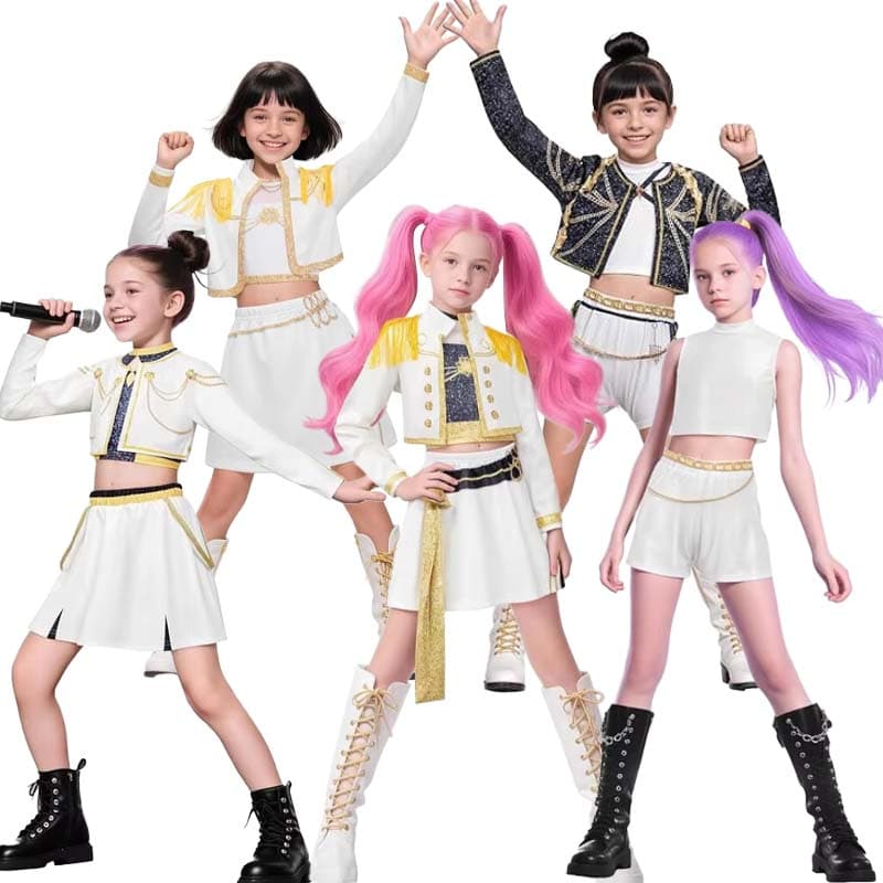 Auf Lager 2025 Film Rumi Cosplay Kostüme Halloween Anime Dämonenjäger Zoey Mira Uniform Druck Bühne Sänger Tanzkleidung Set cm