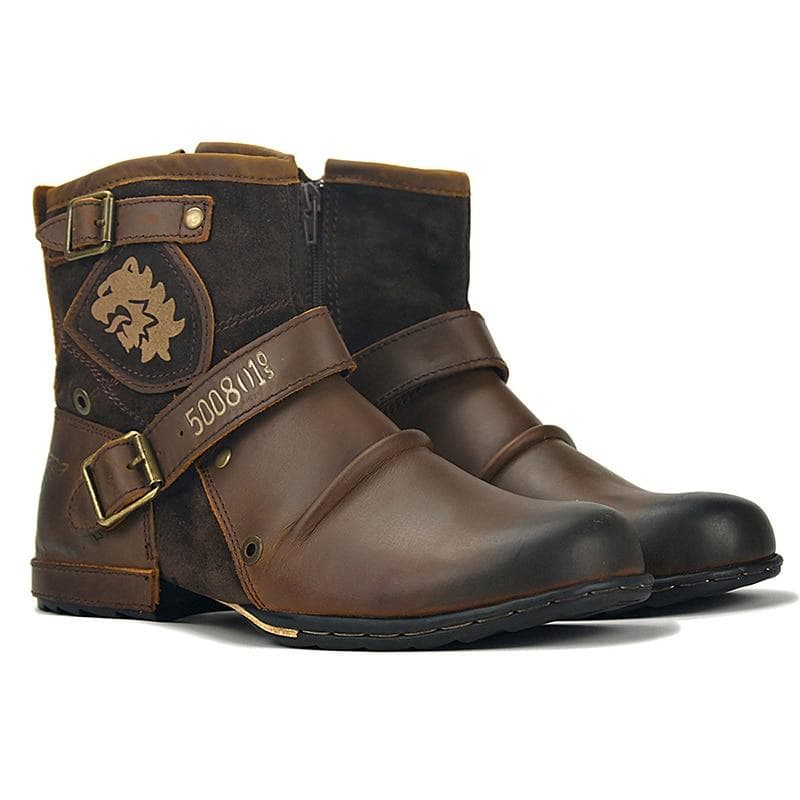 Männer Schuhe Stiefel Warme Leder Vintage Motorrad Männer Stiefel Reiten Retro Metall Schnalle männer Ankle High Top Stiefel cm schwarz