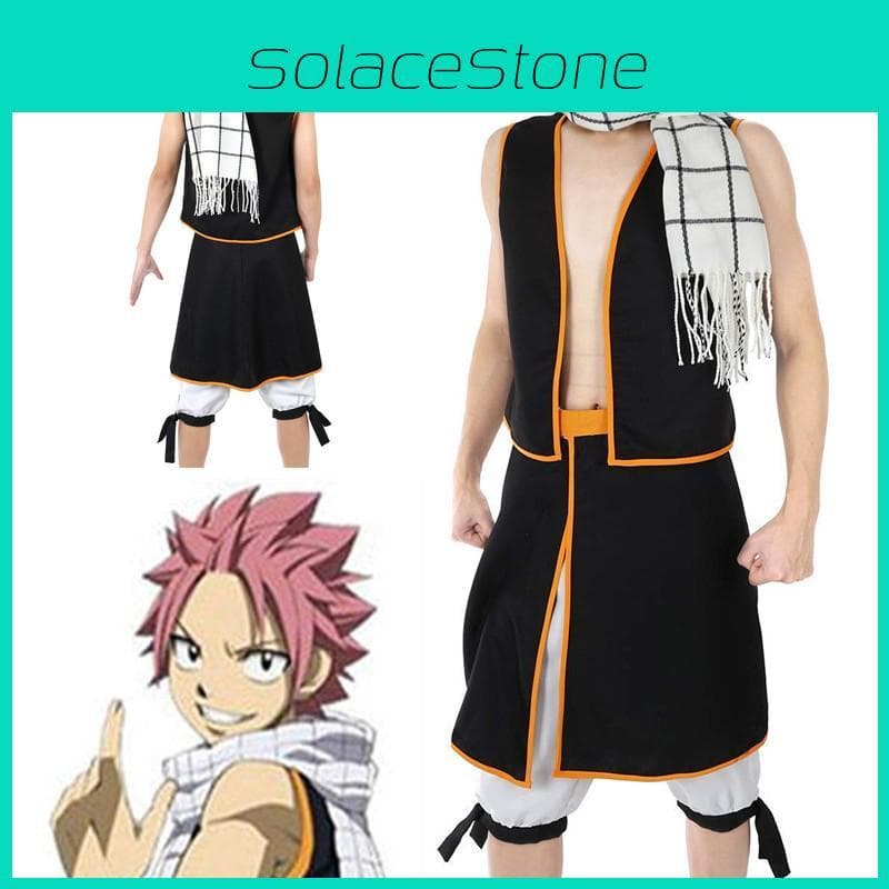 Premium Fairy Tail Natsu Dragneel Cosplay Kostümset mit stilvollem Schal und Rock 30cm