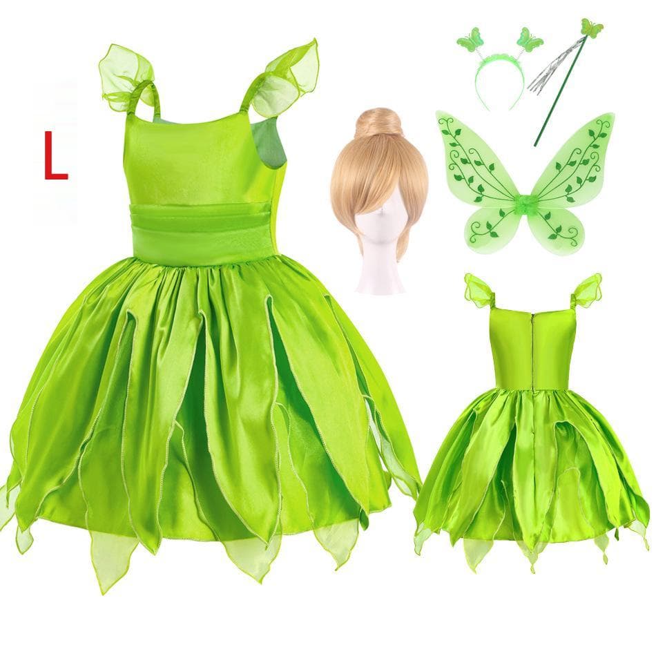 Auf Lager Tinkerbell Prinzessin Cosplay Kleid mit grünen Flügeln 80cm