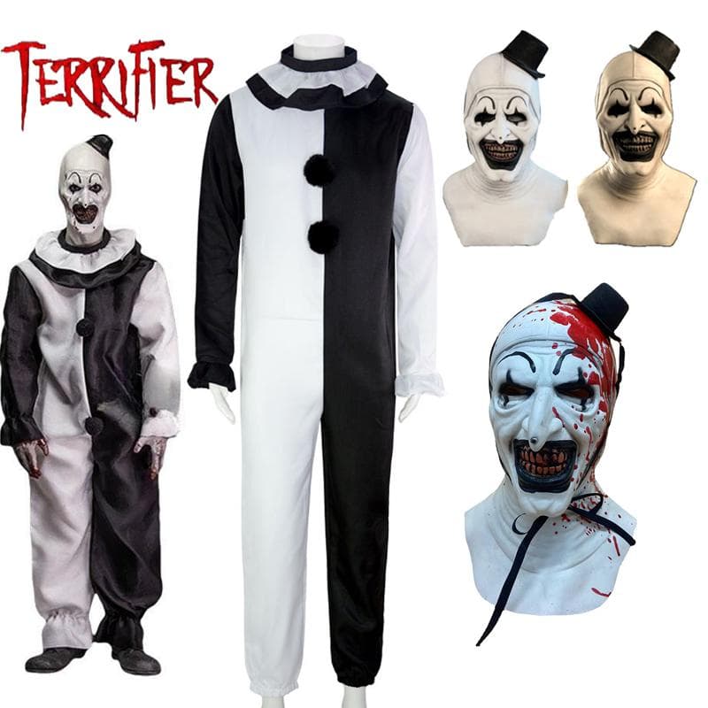 Art The Clown Cosplay Film Terrifier 2 Art The Clown Cosplay Kostüm Jumpsuit Maske Halloween Kostüme Maske für Männer Frauen cm