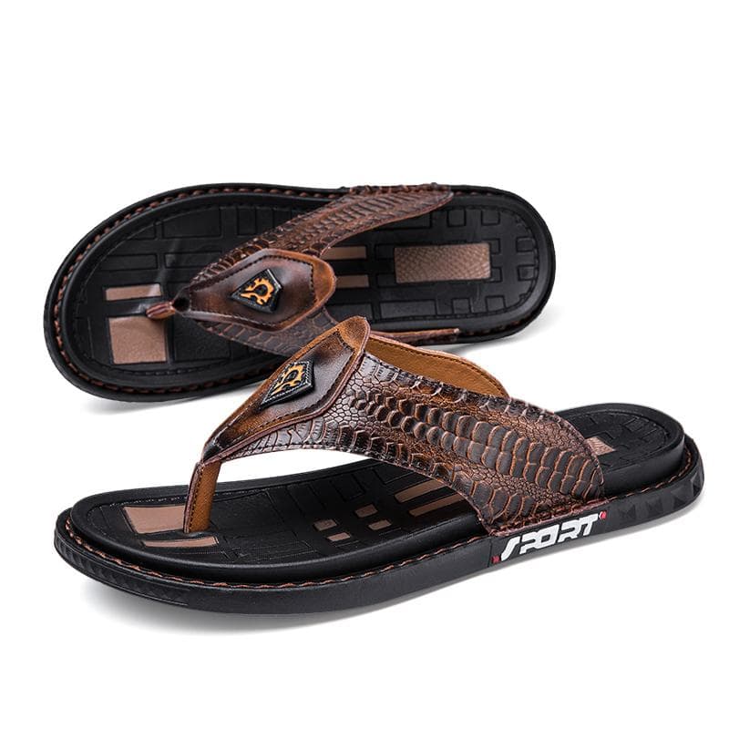 Echtes Leder Männer Hausschuhe Handgemachte Flip-Flops Krokodil Korn Stil Sommer Männer Casual Schuhe Non-slip Outdoor Männer Strand schuhe cm