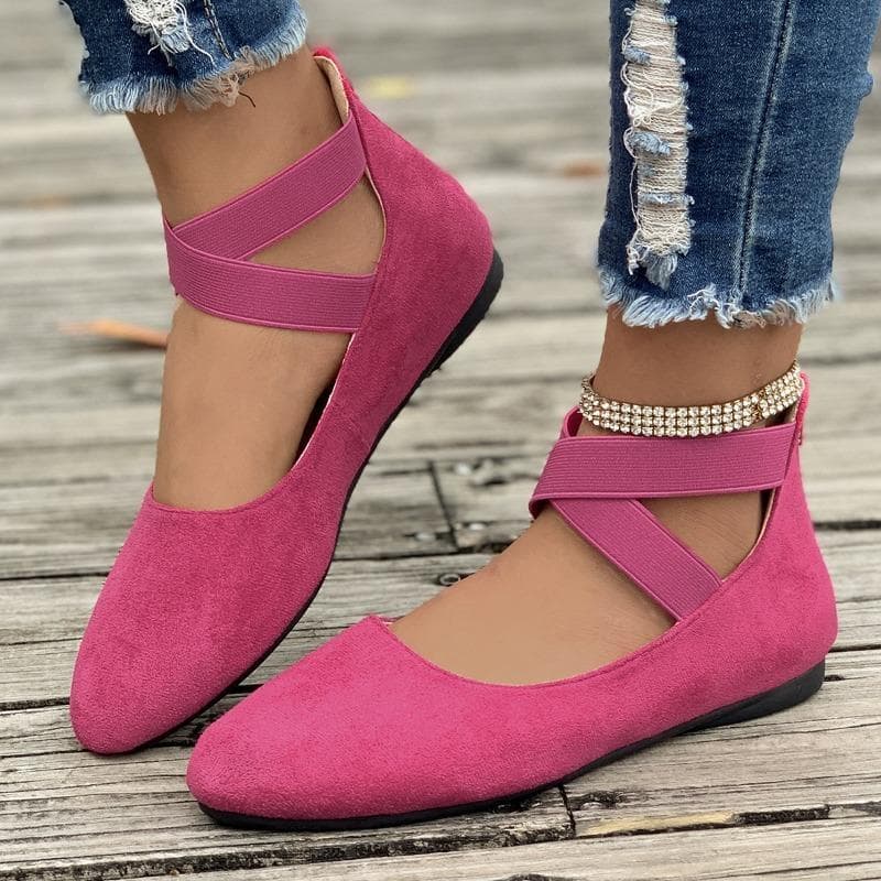 Damen-Ballettschuhe, flache, elastische Riemen, runde Zehenpartie, Damenschuhe, flache Absätze cm schwarz