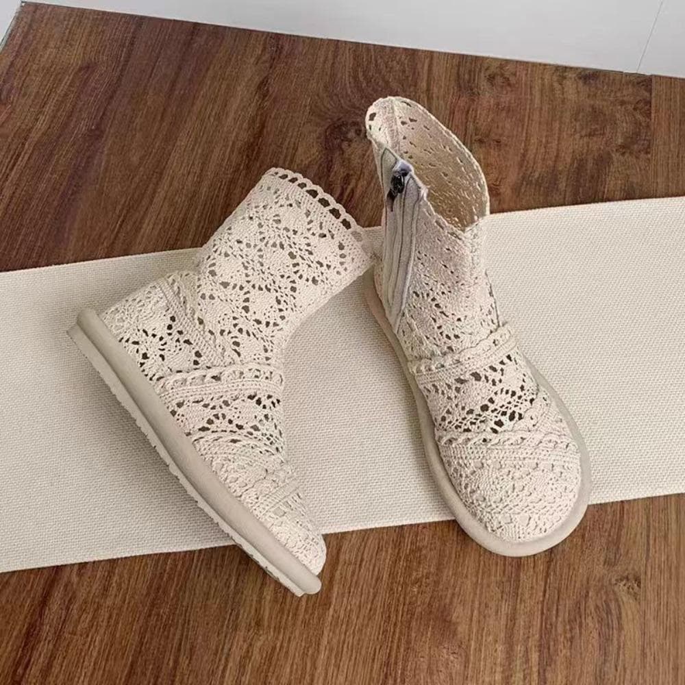 Neue Frühling & Sommer Flache Absatz Stiefeletten - Slip-On Flache Martin Boots, Ausgeschnittene Mesh Stiefeletten für Damen cm schwarz