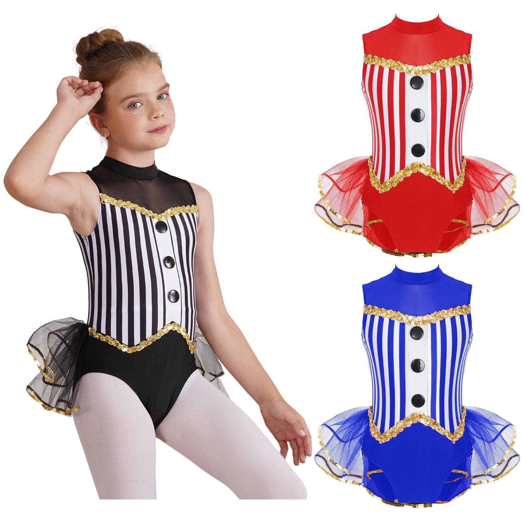 Ärmelloses, glitzerndes Tanz-Trikot für Kinder, Mädchen, Halloween-Ballett-Gymnastik-Trikot mit Tutu-Rock, ausgefallenes Tanzkostüm cm rot