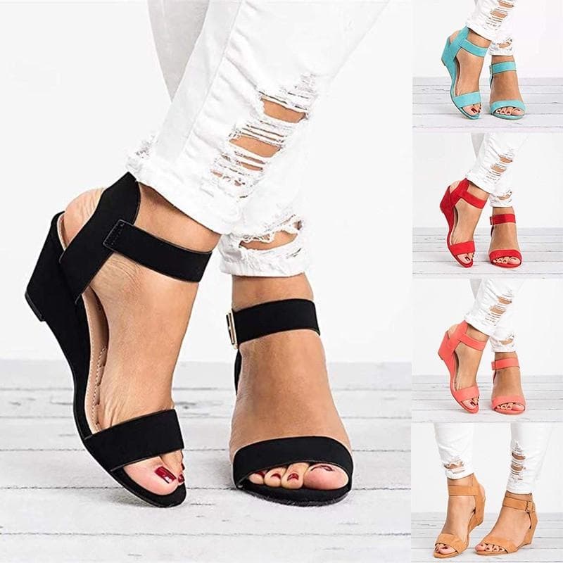 Sommer Damen Damen Mode einfarbige Sandalen Keilabsatz Schnalle Riemen römische Schuhe cm wassermelone roten