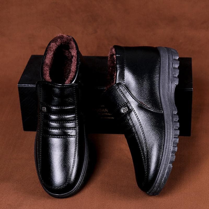 Baumwollschuhe Herren Outdoor-Bekleidung Winter warm gefütterte Stiefel rutschfeste Herrenschuhe weich besohlte Schuhe verdickte Lederschuhe Mann