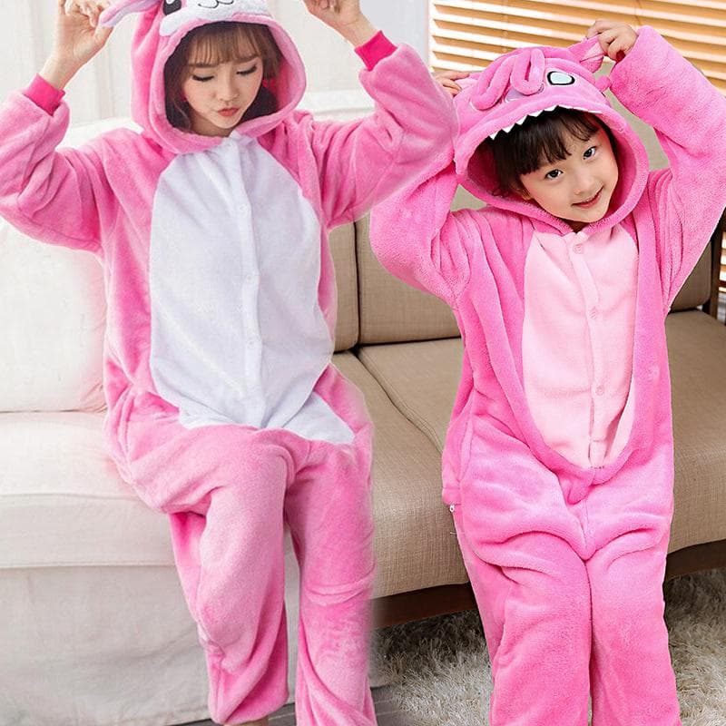 Tier-Cosplay-Kostüm, Unisex-Erwachsene, rosafarbener Stich, Kaninchen-Kigurumi-Pyjama mit Schuhen cm