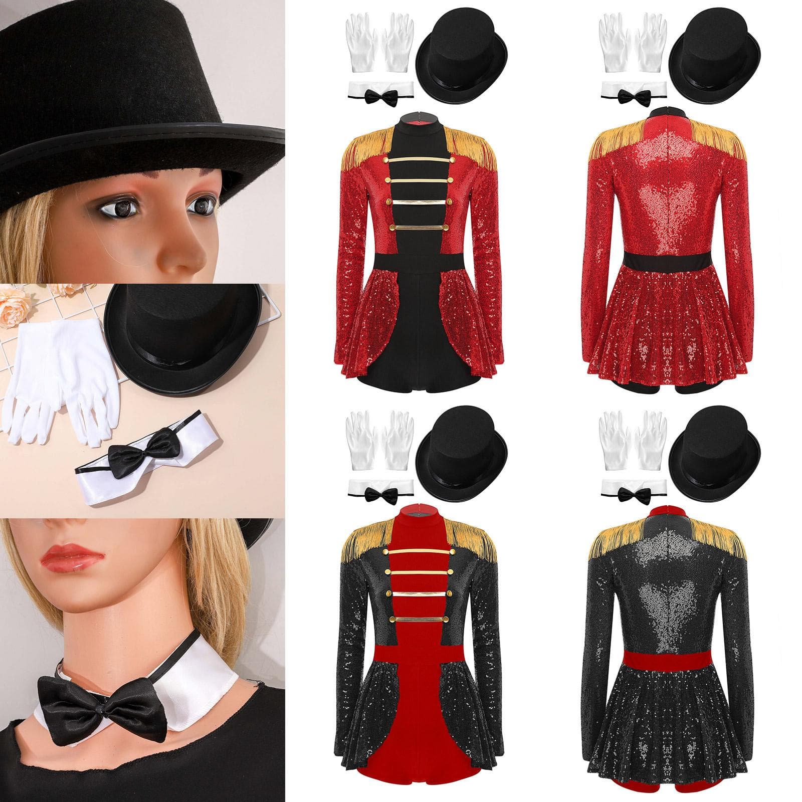 Zirkus-Zirkusdirektor-Kostüm für Damen, Ringführer-Outfit, Halloween-Kostüm, Löwenbändiger, Kostüm, Bodysuit cm rot