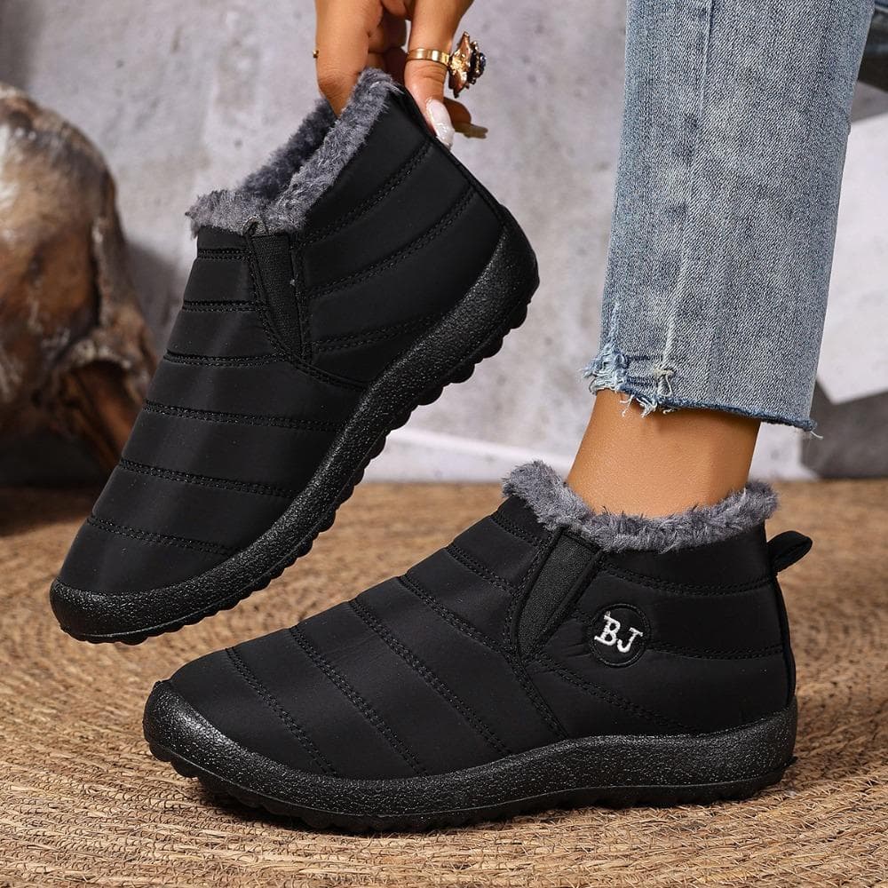 Wasserdichte Damen-Schneestiefel, warme Winter-Plüsch-Kurzstiefel, neue, verdickte, flache, rutschfeste Freizeitschuhe cm schwarz