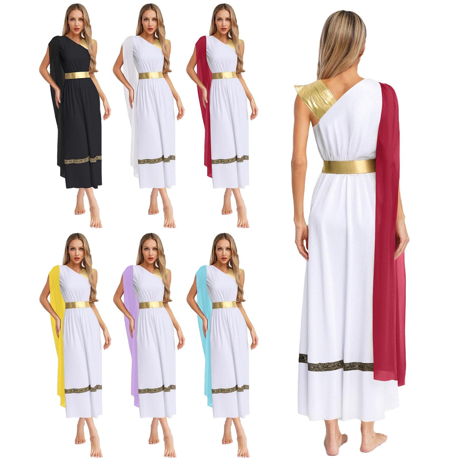 Damen Antikes Griechisches Kostüm Ärmelloses Hochtailliertes Tunikakleid Goldenes Römisches Kaiserin Toga Halloween Partykleid cm schwarz