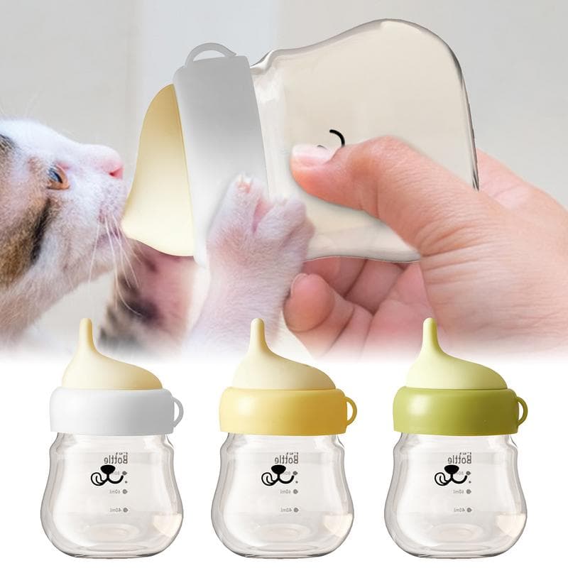 Katzenfütterungsflaschen, weicher Silikonsauger, speziell für Kätzchen, Welpen, beißfeste, erstickungssichere, blähungsfreie Flasche gelb
