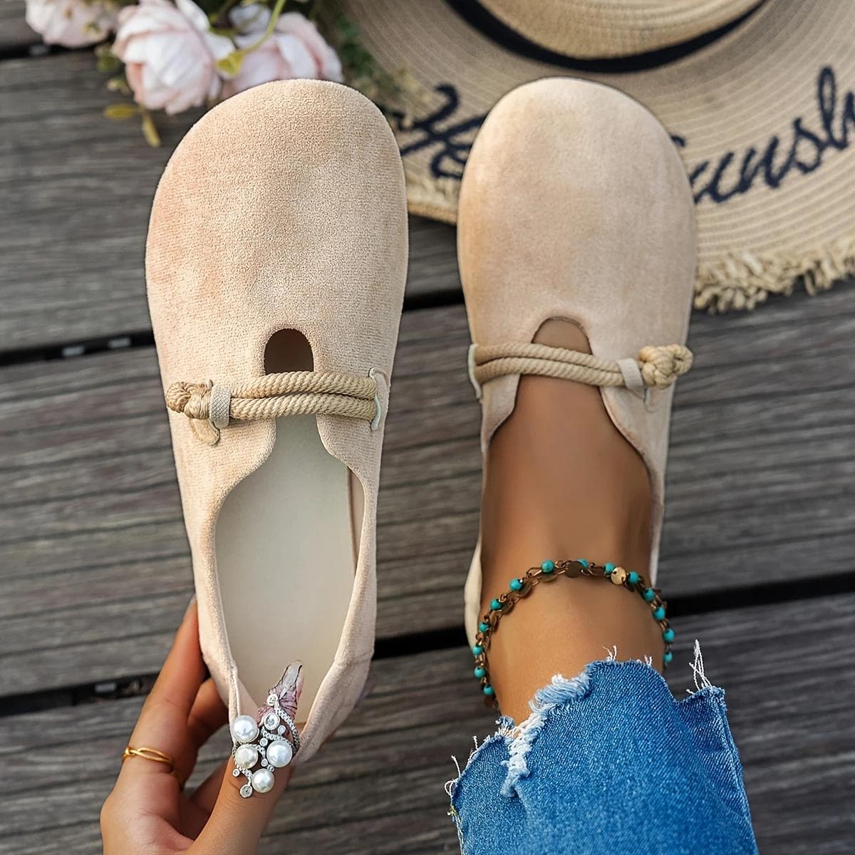 Damen Schwarze Runde Zehenpartie Slipper Bequeme Weiche Sohle Vielseitige Flache Schuhe, Lässige Bürokleidung Aprikosenfarbene Slipper-Loafer für