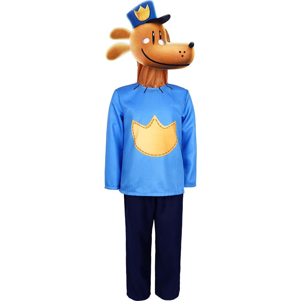 Kinder Detektiv Hund Cartoon Monster Halloween Cosplay Kostüm Junge Mädchen Karnevalsparty Rollenspiel Verkleiden Jumpsuit Maske 110cm blau