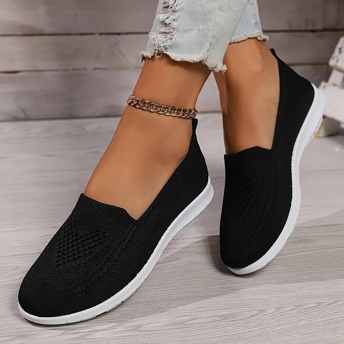 Einfarbige Strick-Sneakers für Damen, weiche und leichte, rutschfeste Wanderschuhe, niedrige, atmungsaktive Alltagsschuhe, große Größe cm rosa