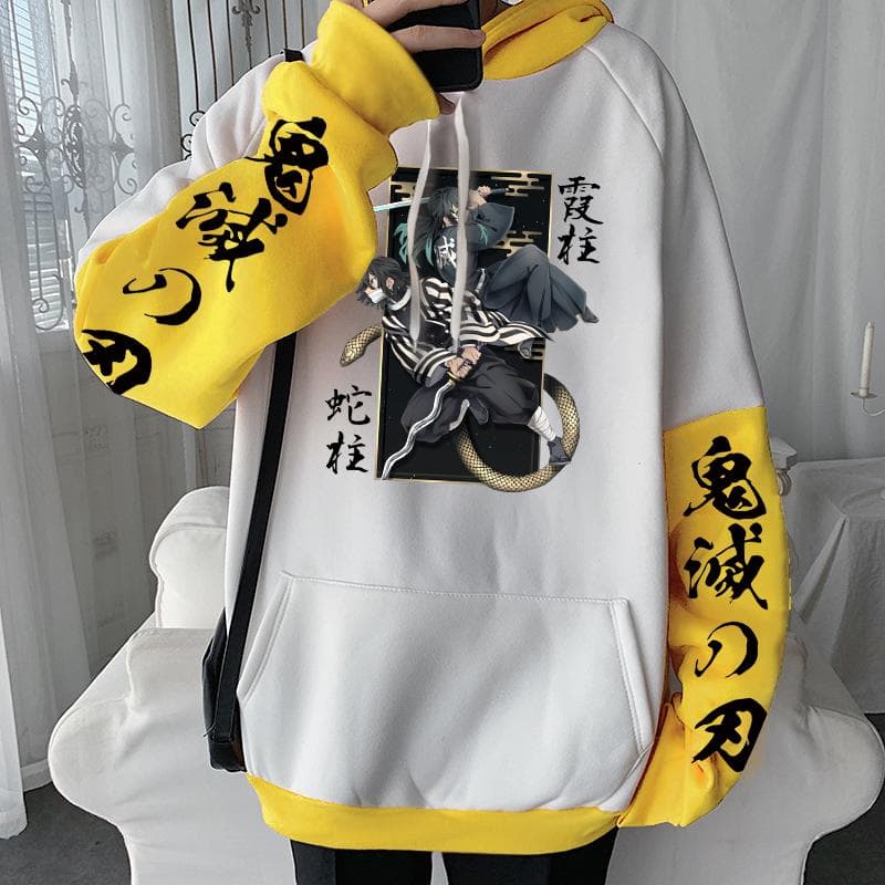 Japan Anime Demon Slayer: Iguro Obanai Bedruckte Kapuzenjacke für Herren und Damen, Patchwork-Hoodies Kimetsu No Yaiba, Sweatshirt, Harajuku-Pullover