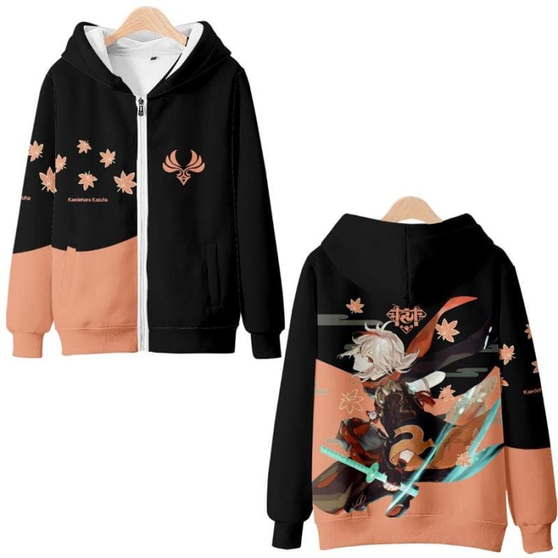 Genshin Impact Kaedehara Kazuha Cosplay Kostüm Unisex 3D Hoodie Reißverschluss Kapuzenpullover Lässige Sportswear Streetwear Kleidung cm