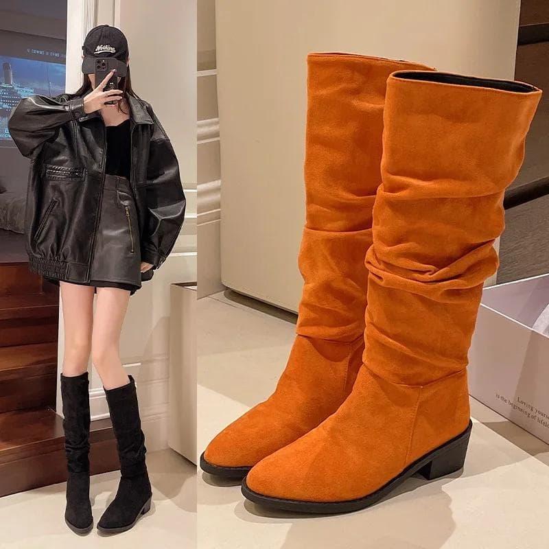 Mode Herbst Winter Mode Schuhe Weibliche 2024 Einfarbig Einfache frauen Hohe Stiefel Schlank Abnehmen Schwarz Lange Stiefel Große größe 35-42 cm