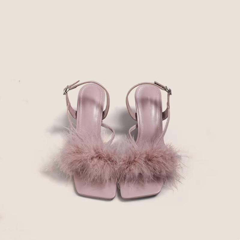 Maogu Feder-Sandalen für Mädchen Frauen Leder Schmaler Riemen Knöchelriemen Sandalias Sommer Sexy Partykleid Stiletto Schuhe Stilettos cm