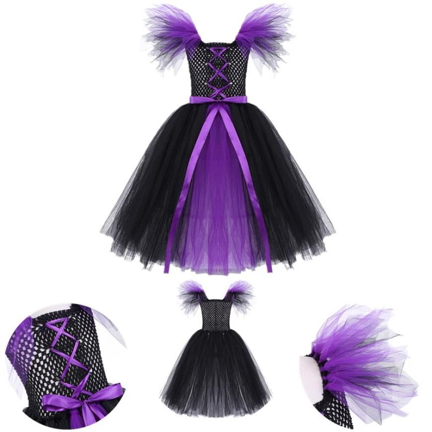 Baby Mädchen Hexe Halloween Cosplay Karneval Party Kostüm Elastische Schultergurte Schleife Mesh Kleid cm