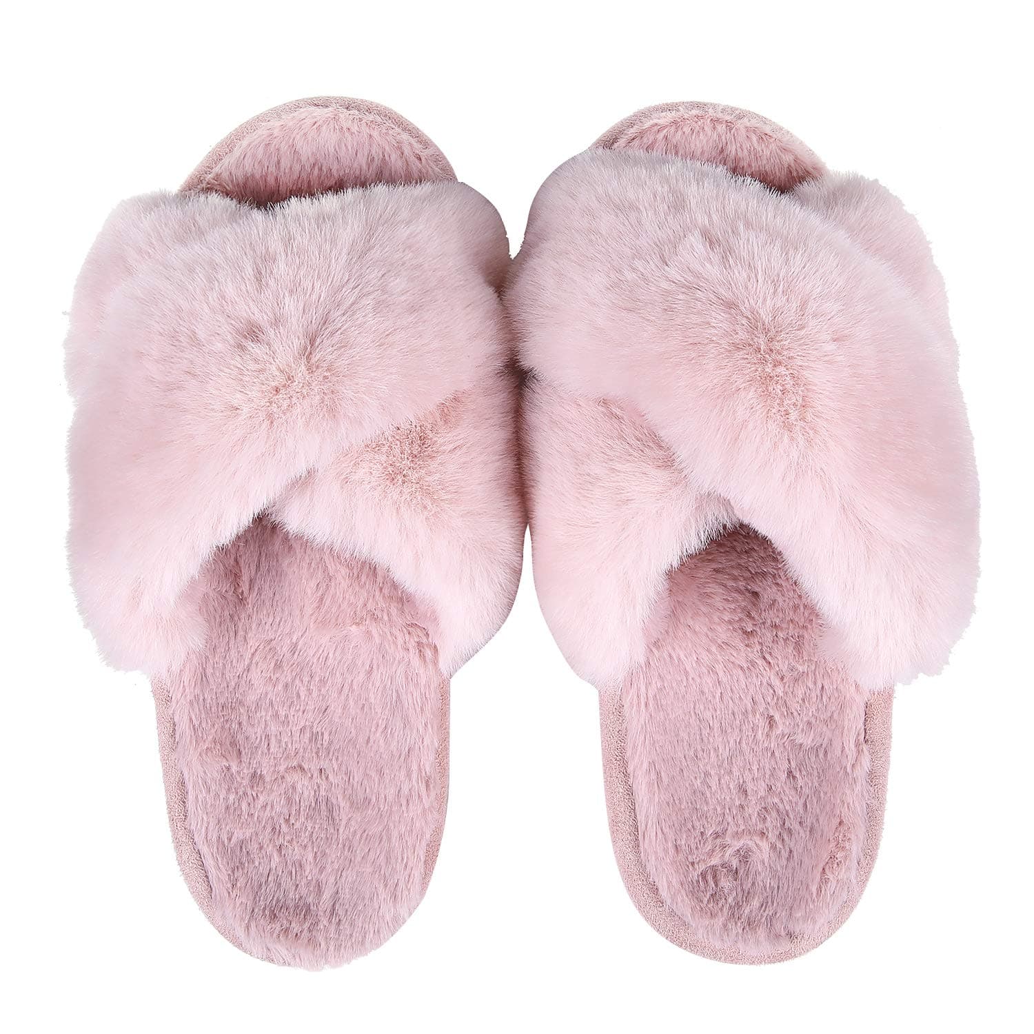 Fashion Shevalues Flauschige Pelz-Slipper für Damen Winter Fuzzy Atmungsaktive Pelz-Pantoletten Indoor Offene Zehenpartie Flache Hausschuhe