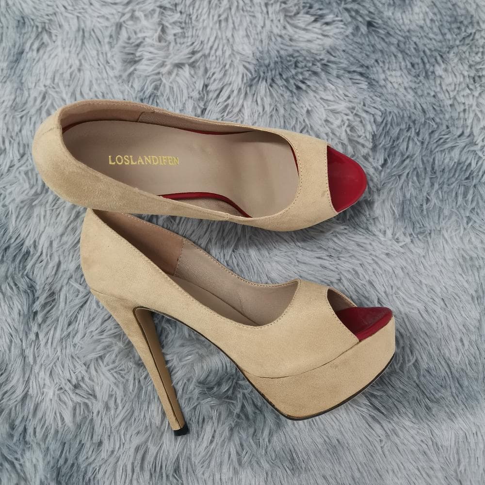 Loslandifen Damen Pumps Sexy High Heels Schuhe Peep Toe Samt Pumps Plateau Dame Abend Schwarz Party Club Rot Hochzeitsschuhe Schuh cm schwarz