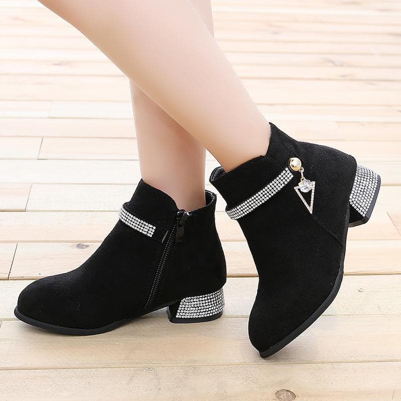 Mädchen Prinzessin Stiefel Frühjahr Neue Kinder Stiefeletten Mädchen High Heels Student Kurze Stiefel Eltern-Kind-Stiefel cm schwarz