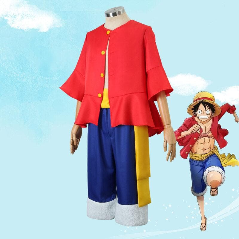 Anime Monkey D Luffy Cosplay Kostüm Für Männer Neue Welt Kleidung Luffy Stroh Halloween Party Uniform Outfits Top + Hosen + bund cm