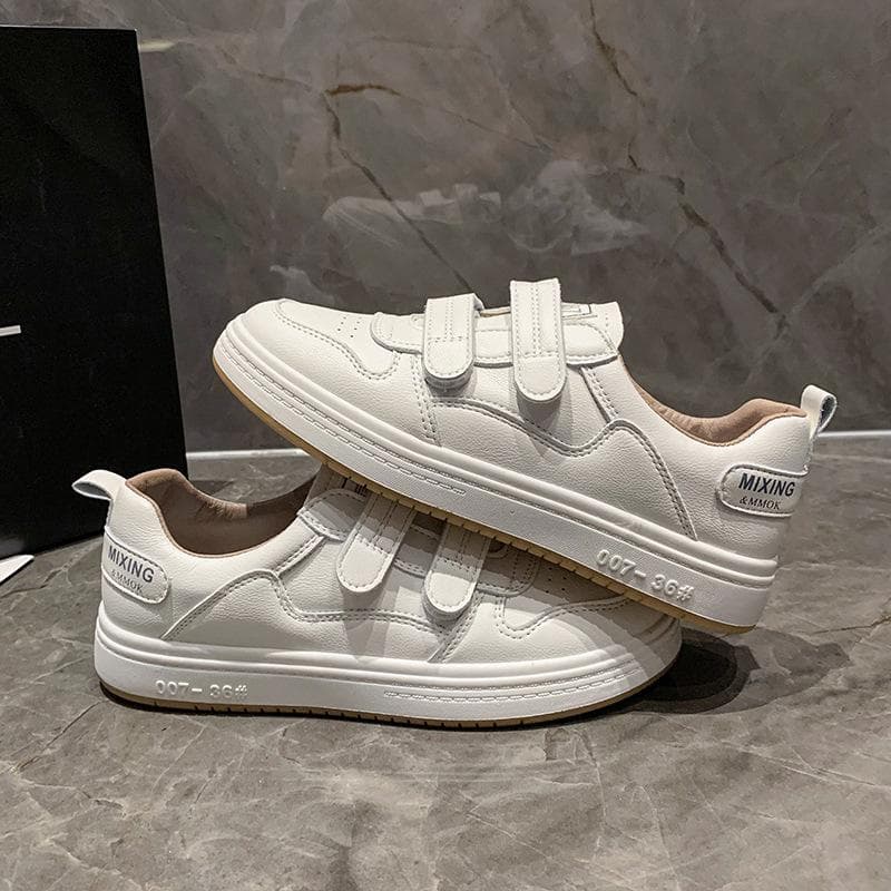 Leder Klett Sneakers Damen Frühjahr Neue Student Casual All-Match flache weiße Schuhe cm