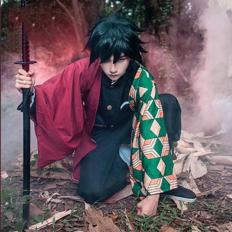 Kinder/Erwachsene Dämonentöter Kimetsu no Yaiba Cosplay Mädchen- und Jungenkostüme Tomioka Giyuu Cosplay Kostüm Kimono-Set Damen Herren 140cm