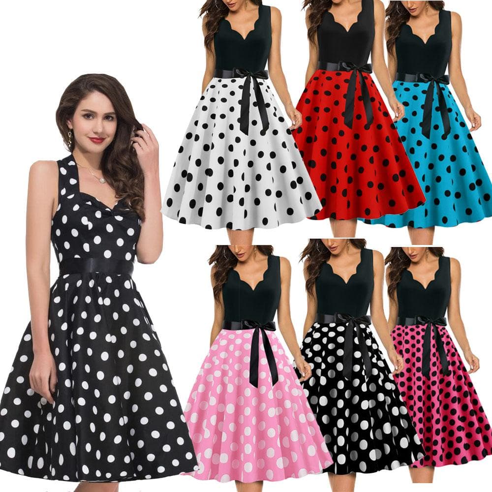 Damen Polka Dot Vintage Kostüm 50er 60er Rockabilly POLKA DOT ROCK N ROLL Abend Party Swing Pin-up Ballkleid cm