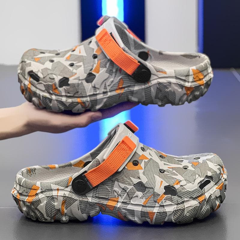 Herren Clogs Hausschuhe Sandalen Herren Gartenschuhe Flache Camouflage Sandalen Männliche Turnschuhe Outdoor Flip Flops Home Clogs cm orange